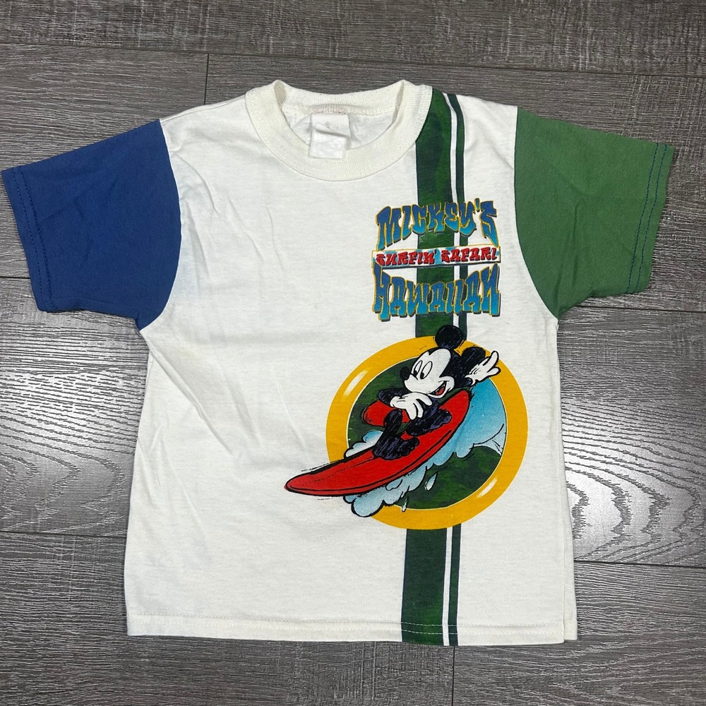 Disney Mickey Mouse Surfin Safari Hawaiian Colorblock Graphic T-Shirt White 0601